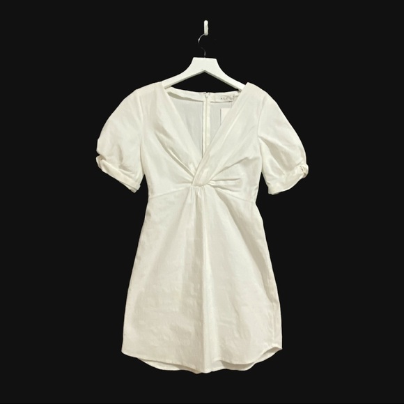 NWT‎ A.L.C. Mirren Twist-Front White Linen Mini Dress - Picture 3 of 14